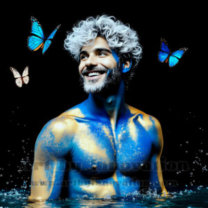 Beauty meets color in this stunning AI-generated abstract art collection. Handsome, shirtless men are enveloped from behind by vibrant, swirling translucent mists of color — inspired by the full spectrum of the rainbow, and the joyful palette of Pride. Each image combines photorealistic skin texture with surreal abstract color dynamics, creating a visual experience that is both deeply human and otherworldly. Created using AI, edited in Photoshop, by © Jeff Dupler | Art by Innovation | https://www.artbyinnovation.com