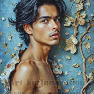 Art imitating life — and life imitating art. This AI-generated abstract concept collection features handsome men breaking the fourth wall of the canvas itself, emerging from classic oil paintings as their faces and forms come alive while their bodies remain painted on the wall. A profound meditation on the connection between creative expression and human experience — and a stunning visual achievement. Created using AI, edited in Photoshop, by © Jeff Dupler | Art by Innovation | https://www.artbyinnovation.com