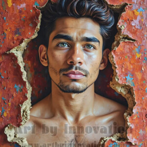 Art imitating life — and life imitating art. This AI-generated abstract concept collection features handsome men breaking the fourth wall of the canvas itself, emerging from classic oil paintings as their faces and forms come alive while their bodies remain painted on the wall. A profound meditation on the connection between creative expression and human experience — and a stunning visual achievement. Created using AI, edited in Photoshop, by © Jeff Dupler | Art by Innovation | https://www.artbyinnovation.com