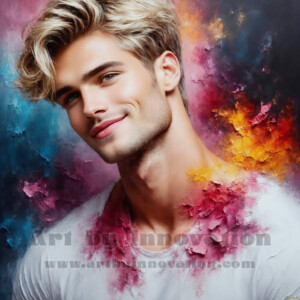 AI-generated abstract art of handsome men emerging from classic oil painting canvases — art imitating life. Surreal, stunning digital art concept by Jeff Dupler.