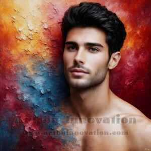 AI-generated abstract art of handsome men emerging from classic oil painting canvases — art imitating life. Surreal, stunning digital art concept by Jeff Dupler.
