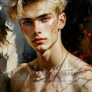 AI-generated abstract art of handsome men emerging from classic oil painting canvases — art imitating life. Surreal, stunning digital art concept by Jeff Dupler.