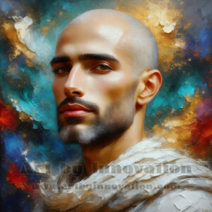 AI-generated abstract art of handsome men emerging from classic oil painting canvases — art imitating life. Surreal, stunning digital art concept by Jeff Dupler.