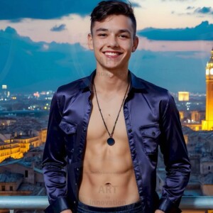 AI-generated Golden City Young Men — beautiful handsome young men in their teens and 20s on balconies overlooking a majestic golden heavenly city. 349 images by Jeff Dupler.