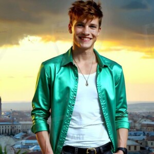 AI-generated Golden City Young Men — beautiful handsome young men in their teens and 20s on balconies overlooking a majestic golden heavenly city. 349 images by Jeff Dupler.