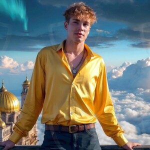 AI-generated Golden City Young Men — beautiful handsome young men in their teens and 20s on balconies overlooking a majestic golden heavenly city. 349 images by Jeff Dupler.