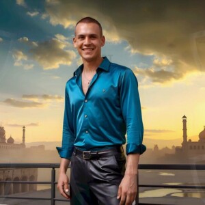 AI-generated Golden City Young Men — beautiful handsome young men in their teens and 20s on balconies overlooking a majestic golden heavenly city. 349 images by Jeff Dupler.