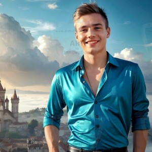 AI-generated Golden City Young Men — beautiful handsome young men in their teens and 20s on balconies overlooking a majestic golden heavenly city. 349 images by Jeff Dupler.