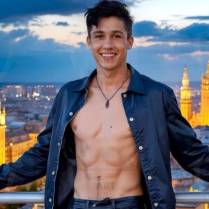 AI-generated Golden City Young Men — beautiful handsome young men in their teens and 20s on balconies overlooking a majestic golden heavenly city. 349 images by Jeff Dupler.