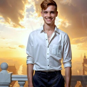 AI-generated Golden City Young Men — beautiful handsome young men in their teens and 20s on balconies overlooking a majestic golden heavenly city. 349 images by Jeff Dupler.