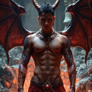 AI-generated hot sexy male demon art — handsome succubus demons with dark wings emerging from the ruins of hell. Dark & Legendary Collection. 240+ images by Jeff Dupler.