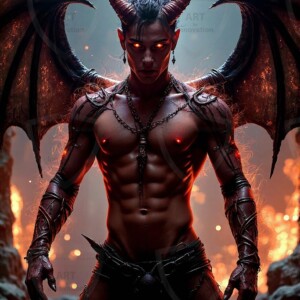 AI-generated hot sexy male demon art — handsome succubus demons with dark wings emerging from the ruins of hell. Dark & Legendary Collection. 240+ images by Jeff Dupler.