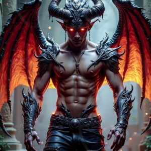 AI-generated hot sexy male demon art — handsome succubus demons with dark wings emerging from the ruins of hell. Dark & Legendary Collection. 240+ images by Jeff Dupler.