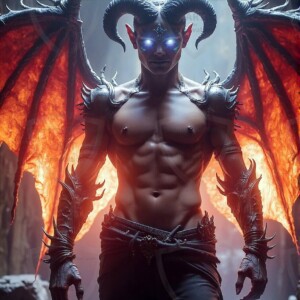 AI-generated hot sexy male demon art — handsome succubus demons with dark wings emerging from the ruins of hell. Dark & Legendary Collection. 240+ images by Jeff Dupler.