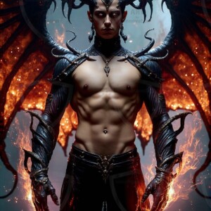 AI-generated hot sexy male demon art — handsome succubus demons with dark wings emerging from the ruins of hell. Dark & Legendary Collection. 240+ images by Jeff Dupler.