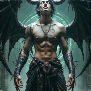 AI-generated hot sexy male demon art — handsome succubus demons with dark wings emerging from the ruins of hell. Dark & Legendary Collection. 240+ images by Jeff Dupler.