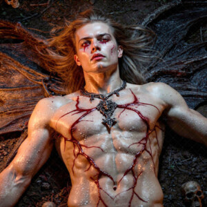 AI-generated Vampire Lestat art handsome reimaginings of the legendary vampire Lestat de Lioncourt from Anne Rice's chronicles. Dark fantasy digital art by Jeff Dupler.
