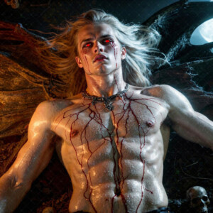 AI-generated Vampire Lestat art handsome reimaginings of the legendary vampire Lestat de Lioncourt from Anne Rice's chronicles. Dark fantasy digital art by Jeff Dupler.