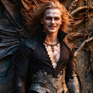 AI-generated Vampire Lestat art handsome reimaginings of the legendary vampire Lestat de Lioncourt from Anne Rice's chronicles. Dark fantasy digital art by Jeff Dupler.