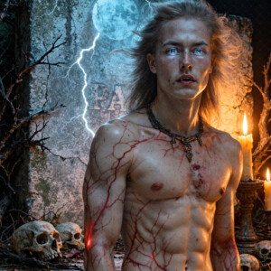 AI-generated Vampire Lestat art handsome reimaginings of the legendary vampire Lestat de Lioncourt from Anne Rice's chronicles. Dark fantasy digital art by Jeff Dupler.