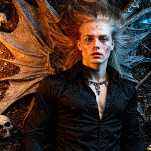 AI-generated Vampire Lestat art handsome reimaginings of the legendary vampire Lestat de Lioncourt from Anne Rice's chronicles. Dark fantasy digital art by Jeff Dupler.