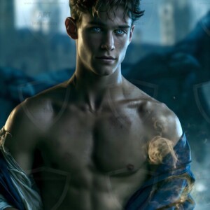 Explore AI-generated House Ravenclaw art handsome shirtless wizards from the raven house of Hogwarts summoning massive protective ravens. Fantasy wizard school digital art.