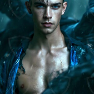 Explore AI-generated House Ravenclaw art handsome shirtless wizards from the raven house of Hogwarts summoning massive protective ravens. Fantasy wizard school digital art.