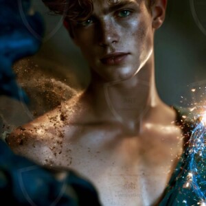 Explore AI-generated House Ravenclaw art handsome shirtless wizards from the raven house of Hogwarts summoning massive protective ravens. Fantasy wizard school digital art.