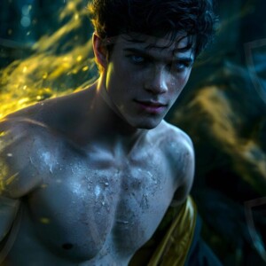 AI-generated wizards of the badger house handsome shirtless mages of the wizard academy conjuring fierce loyal badgers in cinematic UHD fantasy art.