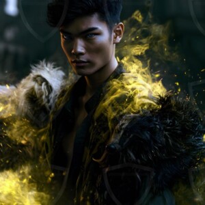 AI-generated wizards of the badger house handsome shirtless mages of the wizard academy conjuring fierce loyal badgers in cinematic UHD fantasy art.