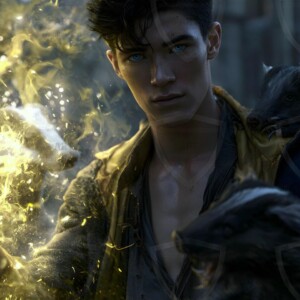AI-generated wizards of the badger house handsome shirtless mages of the wizard academy conjuring fierce loyal badgers in cinematic UHD fantasy art.