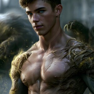 AI-generated wizards of the badger house handsome shirtless mages of the wizard academy conjuring fierce loyal badgers in cinematic UHD fantasy art.
