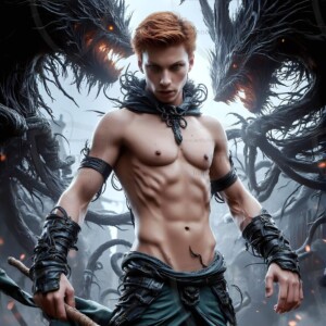 AI-generated wizards of the badger house — handsome shirtless mages of the wizard academy conjuring fierce loyal badgers in cinematic UHD fantasy art.