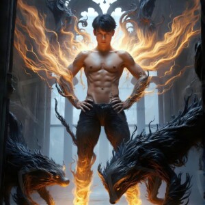 AI-generated wizards of the badger house — handsome shirtless mages of the wizard academy conjuring fierce loyal badgers in cinematic UHD fantasy art.