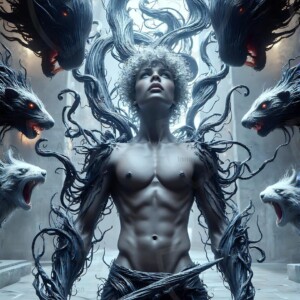 AI-generated wizards of the badger house — handsome shirtless mages of the wizard academy conjuring fierce loyal badgers in cinematic UHD fantasy art.