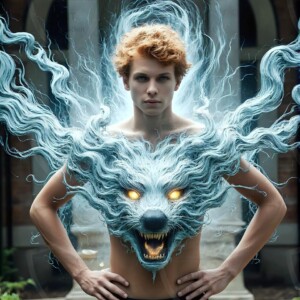 AI-generated wizards of the badger house — handsome shirtless mages of the wizard academy conjuring fierce loyal badgers in cinematic UHD fantasy art.