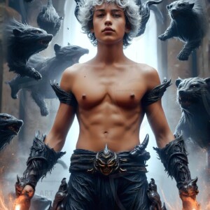 AI-generated wizards of the badger house — handsome shirtless mages of the wizard academy conjuring fierce loyal badgers in cinematic UHD fantasy art.