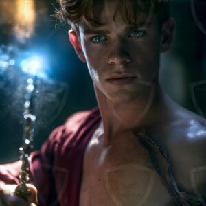 AI-generated wizards of the lion house handsome shirtless mages of the wizard academy conjuring great white lions in cinematic UHD fantasy art.