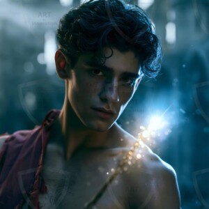 AI-generated wizards of the lion house handsome shirtless mages of the wizard academy conjuring great white lions in cinematic UHD fantasy art.