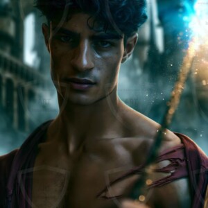 AI-generated wizards of the lion house handsome shirtless mages of the wizard academy conjuring great white lions in cinematic UHD fantasy art.