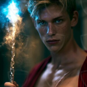 AI-generated wizards of the lion house handsome shirtless mages of the wizard academy conjuring great white lions in cinematic UHD fantasy art.