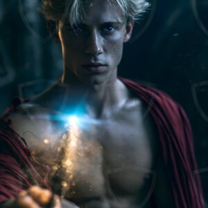 AI-generated wizards of the lion house handsome shirtless mages of the wizard academy conjuring great white lions in cinematic UHD fantasy art.