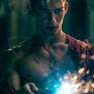 AI-generated wizards of the lion house handsome shirtless mages of the wizard academy conjuring great white lions in cinematic UHD fantasy art.