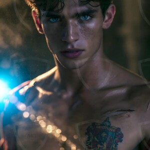 AI-generated wizards of the lion house handsome shirtless mages of the wizard academy conjuring great white lions in cinematic UHD fantasy art.
