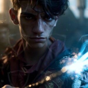 AI-generated wizards of the lion house handsome shirtless mages of the wizard academy conjuring great white lions in cinematic UHD fantasy art.