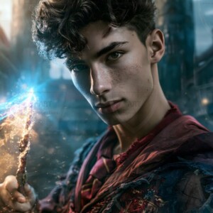 AI-generated wizards of the lion house handsome shirtless mages of the wizard academy conjuring great white lions in cinematic UHD fantasy art.