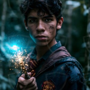 AI-generated wizards of the lion house handsome shirtless mages of the wizard academy conjuring great white lions in cinematic UHD fantasy art.