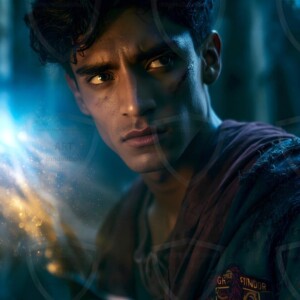 AI-generated wizards of the lion house handsome shirtless mages of the wizard academy conjuring great white lions in cinematic UHD fantasy art.