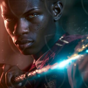 AI-generated wizards of the lion house handsome shirtless mages of the wizard academy conjuring great white lions in cinematic UHD fantasy art.