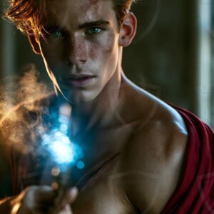 AI-generated wizards of the lion house handsome shirtless mages of the wizard academy conjuring great white lions in cinematic UHD fantasy art.